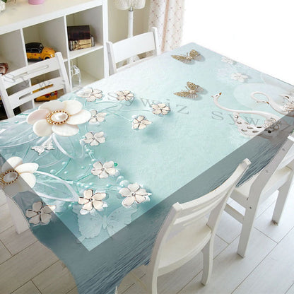 Luxury Pearl and Flower Butterfly 3d Printing Dining Room Tablecloth Dustproof Rectangular Home Kitchen Accessories Tablecloth