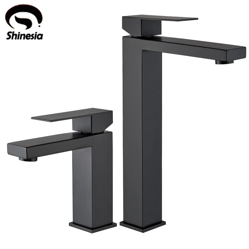 Shinesia Bathroom Faucets Stainless Steel Basin Faucet Tall And Short Deck Mounted Bathroom Sink Mixer Tap Hot And Cold Water