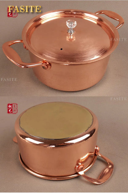 Pure Copper Small Hot Pot For One Person Cooking Induction Cooker Soup Pot with Lid 17cm Easy To Clean Single Serving Pot Best