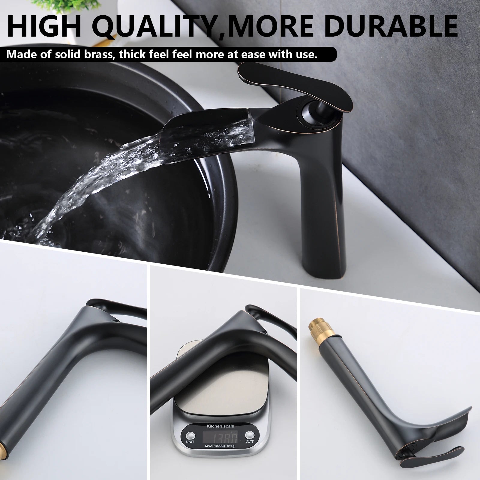 Bathroom Faucet Waterfall 1 Hole Single Handle Mixer Tap Modern Lavatory Vanity Commercial Basin Sink Deck Mount