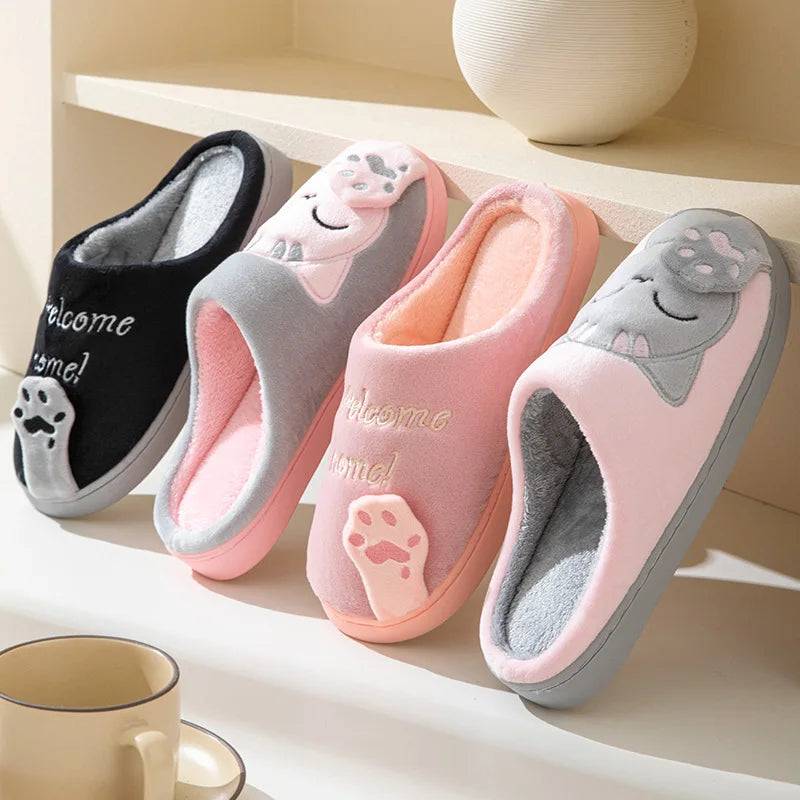 Comwarm Women Winter Cute Plush Cotton Slippers Indoor Warm Non-slip Milk Cow House Slippers Soft Fur Flufy Flat Bedroom Slides