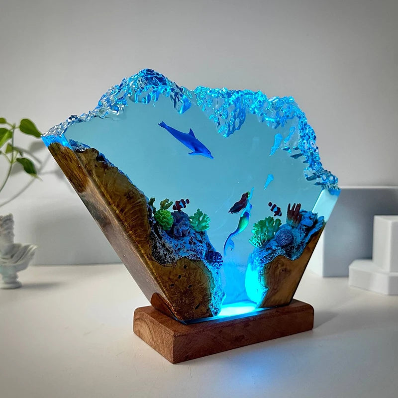 Seabed World Organism Resin Table Light Creactive Art Decoration Lamp Mermaid Dolphin Theme Night Light  USB Charge