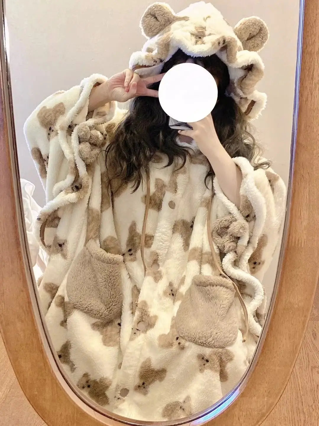 Cute Little Bear Nightrobe Coral Velvet Pajama Women In Winter Plush And Thick Insulation Flannel Hooded Cloak Pajamas Homewear