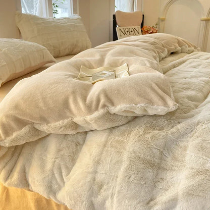 Faux Rabbit Fur Autumn Winter Warm Bedding Set Plush Skin Friendly Breathable Warmth Duvet Cover Set Queen Cozy Quilt Cover Sets