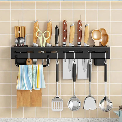 Kitchen Storage Rack Stainless Steel Wall Knives Holder Multifunctional No Punch With Hooks Knives Rack For Storing Chopsticks