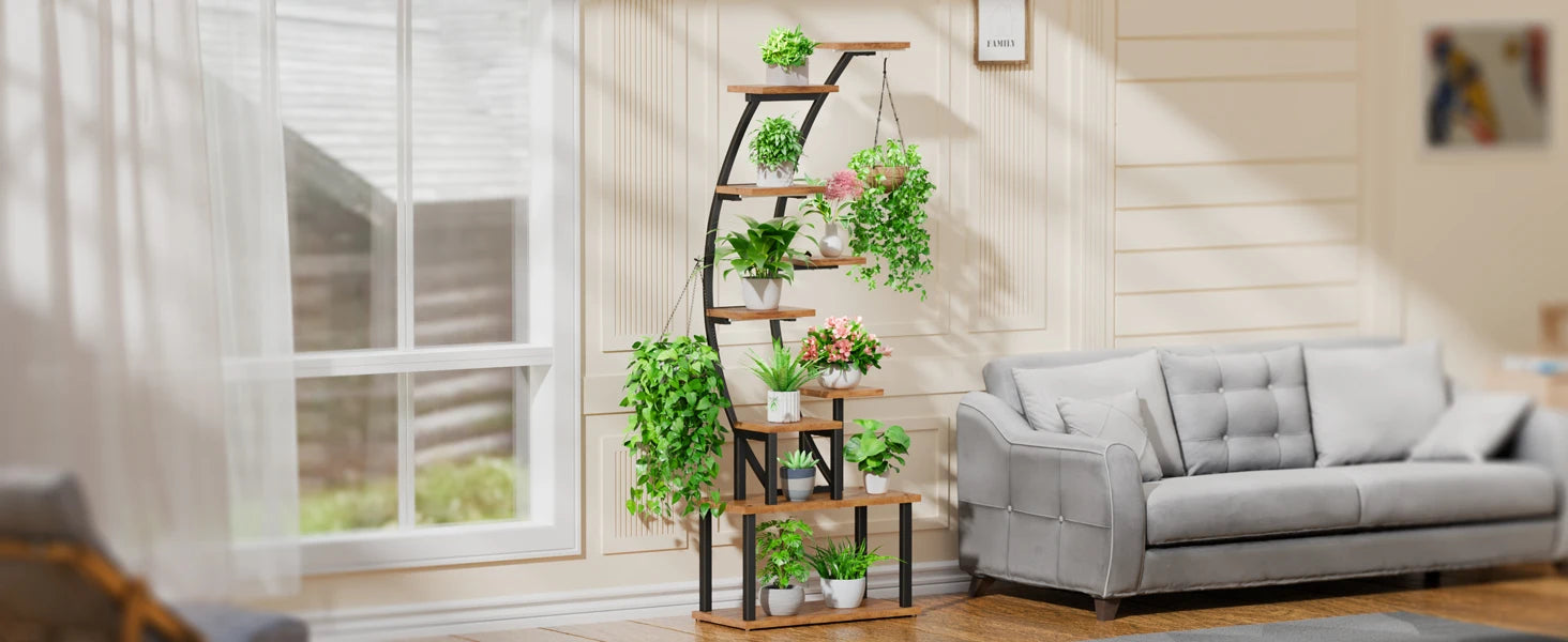 Stand Indoor with Grow Lights, 9 Tiered Metal Plant Shelf, 63&quot; Tall Plant Stand for Indoor Plants Multiple, Large Plant Rack Dis