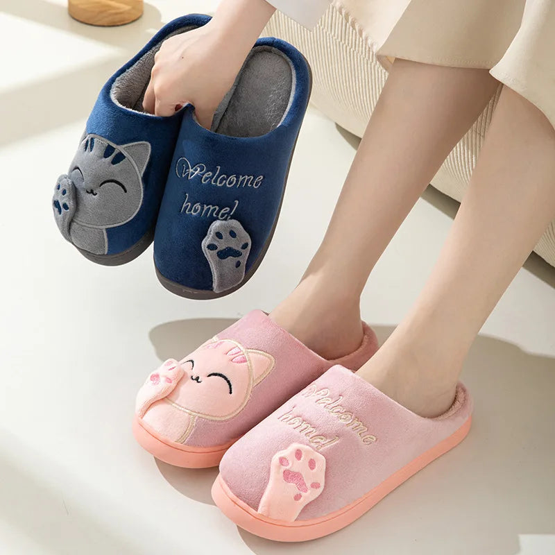 Comwarm Women Winter Cute Plush Cotton Slippers Indoor Warm Non-slip Milk Cow House Slippers Soft Fur Flufy Flat Bedroom Slides