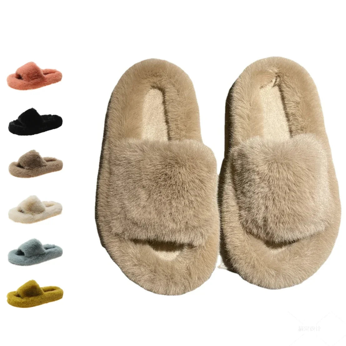 Fluffy Winter Warm Home Fur Furry Slippers Women Plush Shoes Indoor House Fuzzy Flip Flops Female Padded Fleece Living Bedroom