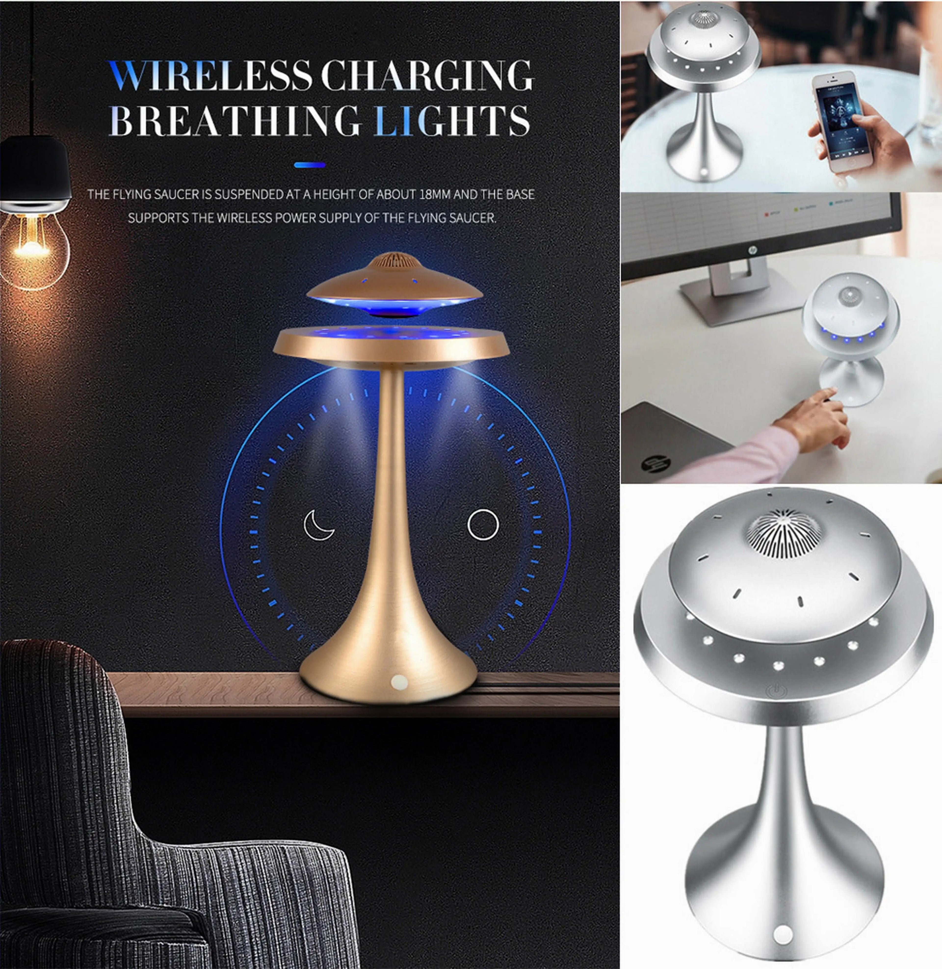 UFO Speaker Super Cool Levitating Speaker Magnetic Floating UFO Speaker Music Player with RGB Color Table Lamp