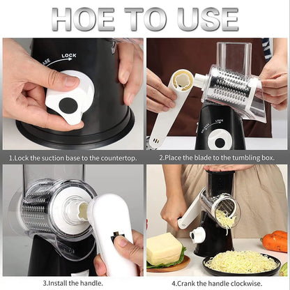 Manual Rotary Cheese Grater for Vegetable Cutter 3-in-1 Grater Slicer Multifunctional Vegetable Chopper With 3 replaceable blade