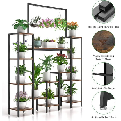 Tiered Plant Stand Indoor with Grow Lights, Tall Metal Stands , Fathers Day Dad Gifts Large Plant Shelves, Holder