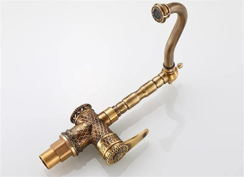 Basin Faucets Antique Bronze Bathroom Faucet Hot &amp; Cold Brass Bathroom Sink Faucet Deck Mounted Lavotory Faucet  Kitchen  Tap