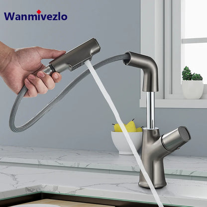 Grey Bathroom Faucet Hot Cold Water Sink Mixer Tap Stainless Steel Paint Square Basin Faucets Single Hole Tapware Deck-mounted