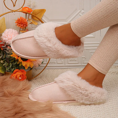 Closed Toe Warm Cotton Slippers Women Faux Fur Thicken Plush Winter Home Shoes Woman Lightweight Casual Indoor Slides Female