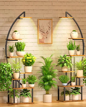 Stand Indoor with Grow Lights, 9 Tiered Metal Plant Shelf, 63&quot; Tall Plant Stand for Indoor Plants Multiple, Large Plant Rack Dis