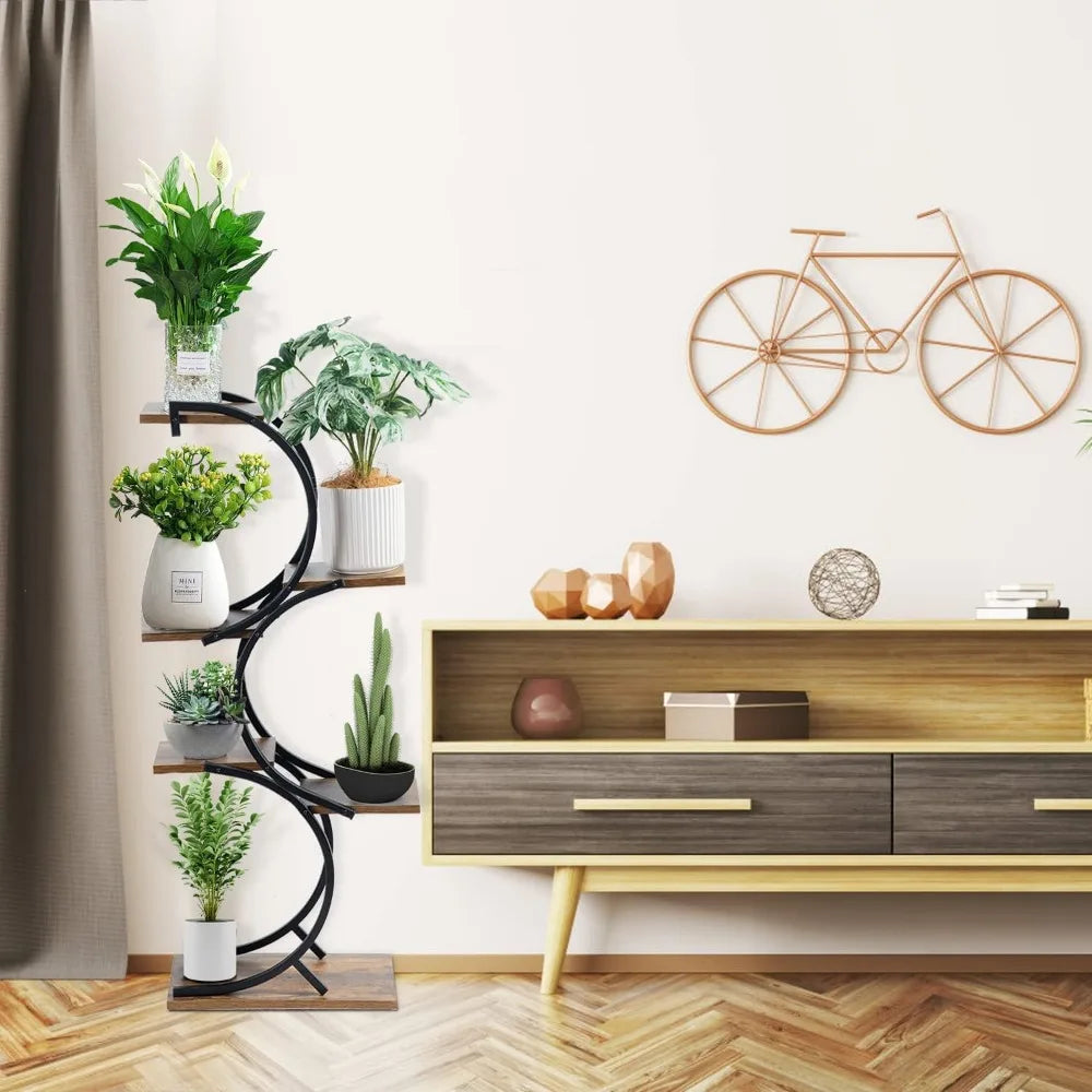 Plant Stands Oudoor 6-Tier Wrought Iron Plant Rack Green Indoor Plant Shelf Tiered Flower Stand Use Office Home Decor