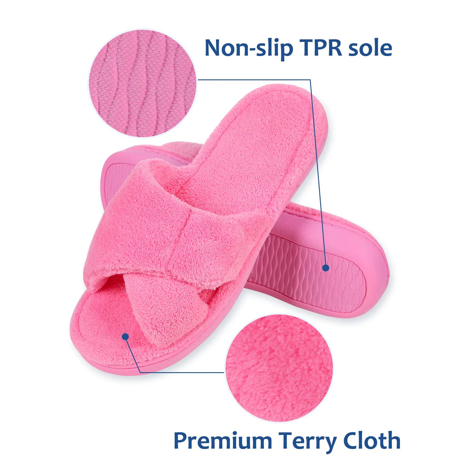 Litfun Four Seasons Slippers Women Open Toe Arch Support House Slides Adjustable Fuzzy Cozy Slippers Soft Sole Bedroom Sandals