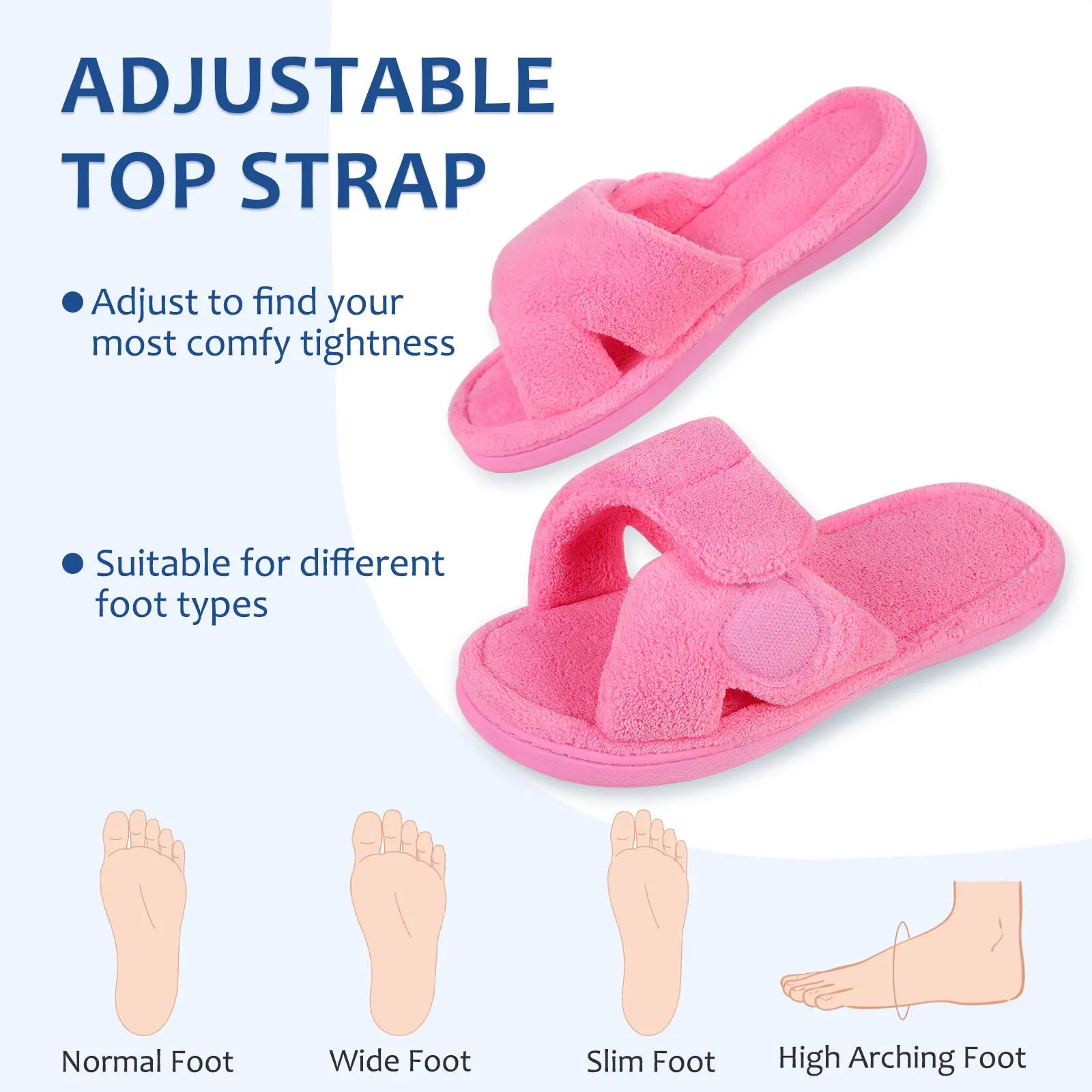 Litfun Four Seasons Slippers Women Open Toe Arch Support House Slides Adjustable Fuzzy Cozy Slippers Soft Sole Bedroom Sandals