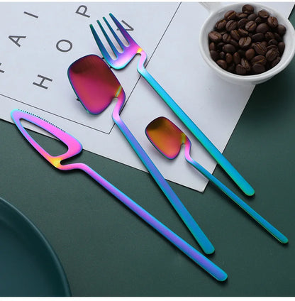 16pcs Matte Black Western Dinnerware Set 18/10 Stainless Steel Cutlery Creative Fork Knife Spoon Tableware Flatware Silverware