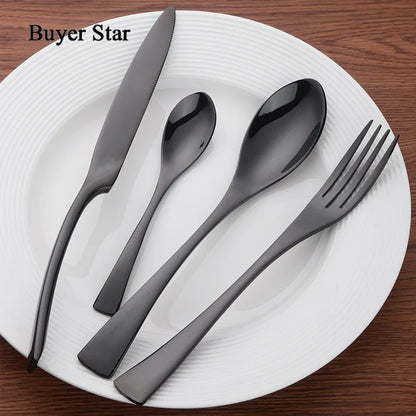 Buyer Star 4-Piece Black Cutlery Set Stainless Steel Gold Dinnerware Set Knife Fork Table Fork Black Tableware Set Drop Shipping