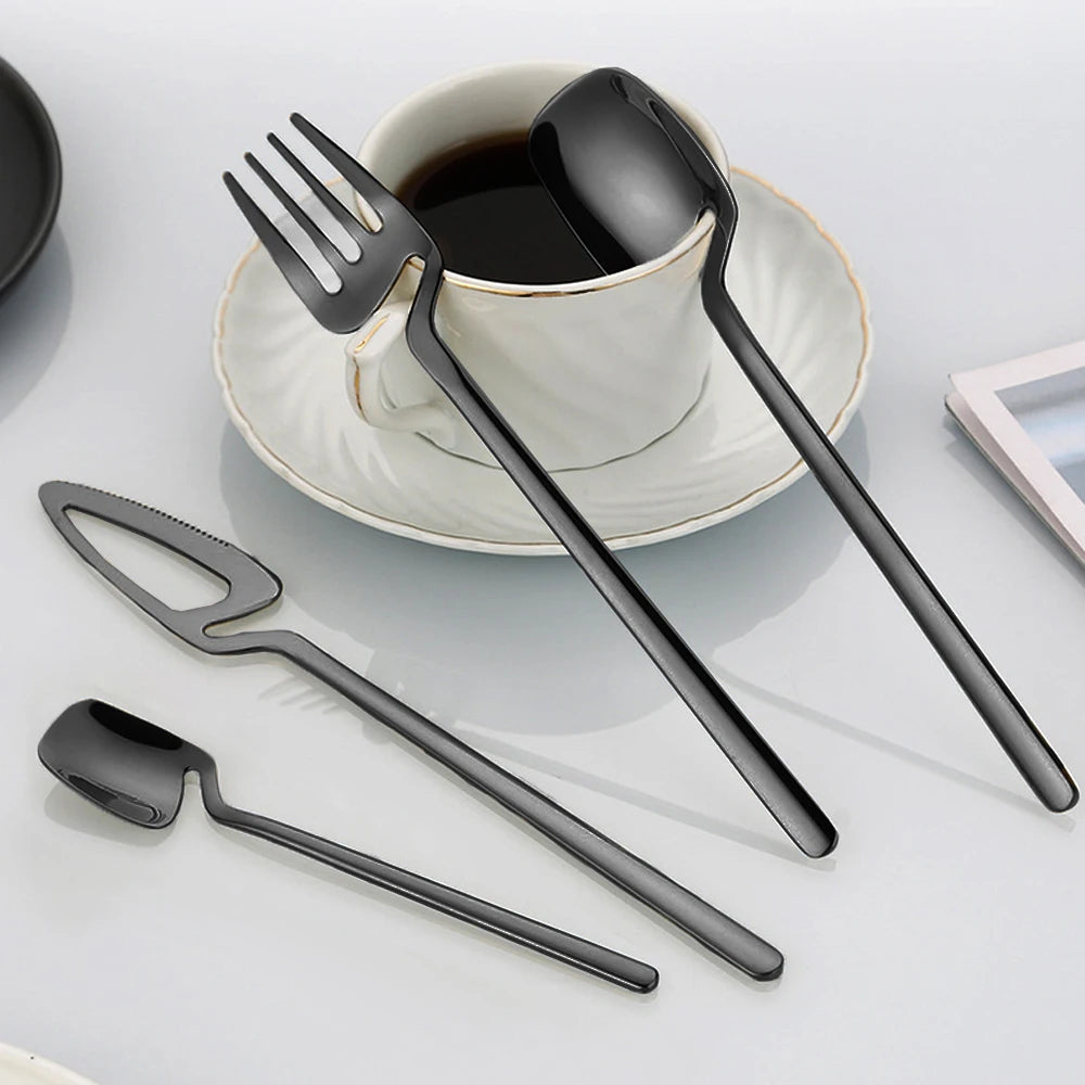 16Pcs Black Cutlery Set Stainless Steel Steak Cutlery Cutlery Western Cutlery Dishwasher Safe Kitchen Tableware Set