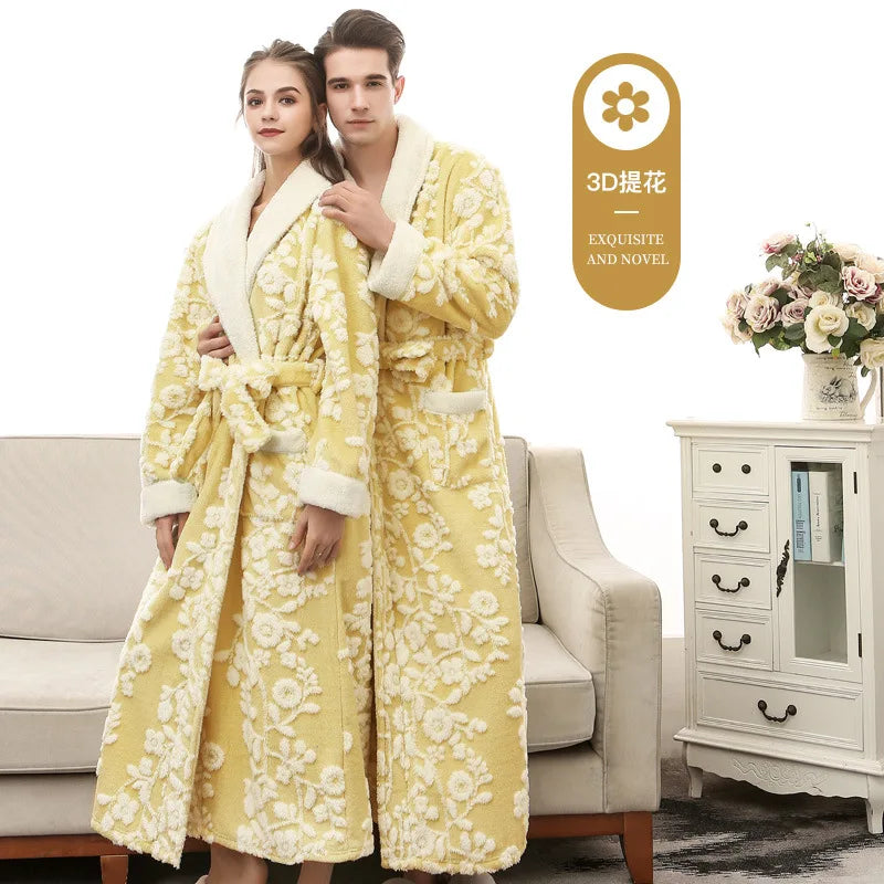 Lovers Robe Women Winter Flannel Bathrobe Thicken Warm Kimono Bath Gown Sleepwar Night Wear Plus Size 3XL Nightgown