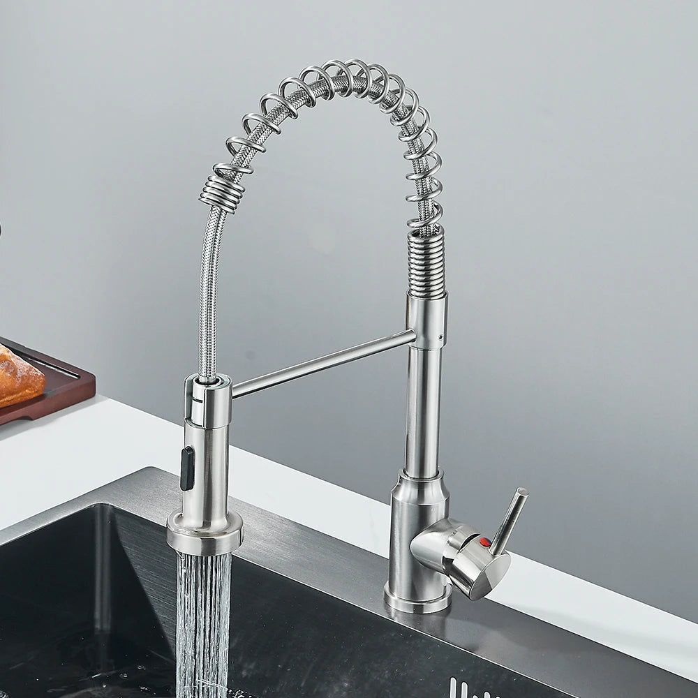 Matte Black Kitchen Sink Faucet One Handle Spring Hot and Cold Water Tap Deck Mounted Bathroom Chrome Kitchen Crane