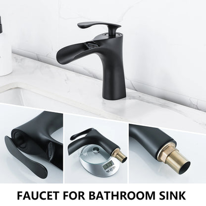 Bathroom Faucet Waterfall 1 Hole Single Handle Mixer Tap Modern Lavatory Vanity Commercial Basin Sink Deck Mount