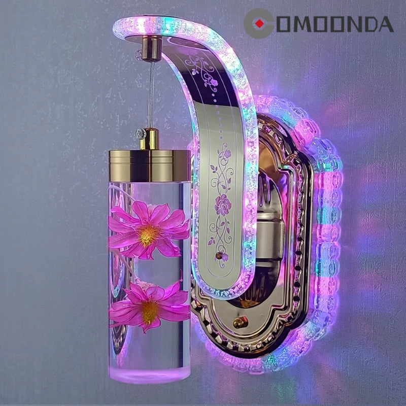 Modern Changeable Colorful Light Color Wall Lamps Pressed Flower Art Home Decoration Sconce Lights LED Acrylic Lampshade Lustres