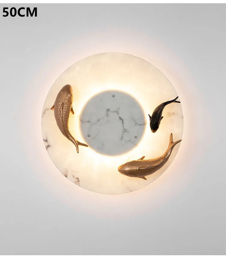 Modern Imitated Marble LED Wall Light Round Artificial Fish AC85~265V Chinese Style Porch Lamp For Garden Courtyard Path Adorn