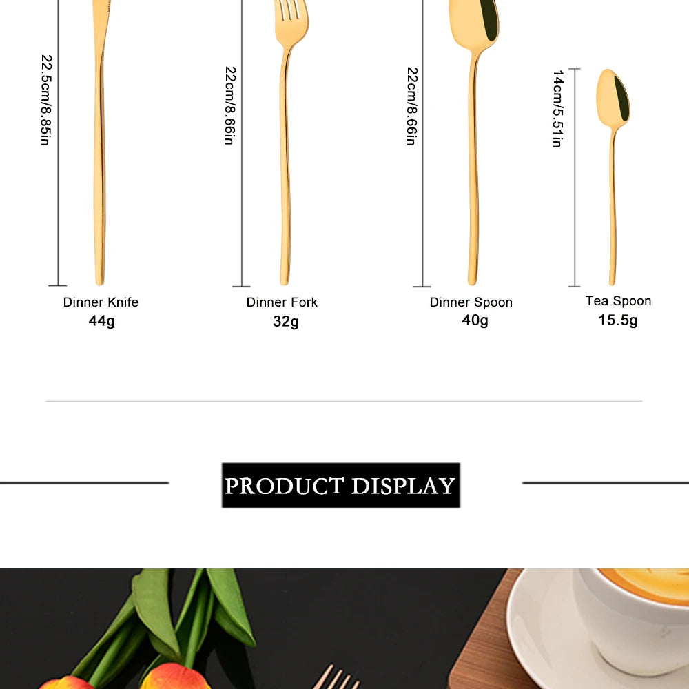 24Pcs Black Gold Cutlery Stainless Steel Dinnerware Set Spoon Fork Knife Western Cutleri Silverware Flatware Tableware Supplies