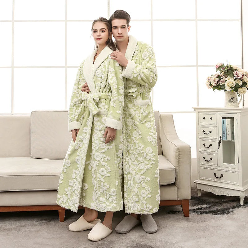 Lovers Robe Women Winter Flannel Bathrobe Thicken Warm Kimono Bath Gown Sleepwar Night Wear Plus Size 3XL Nightgown