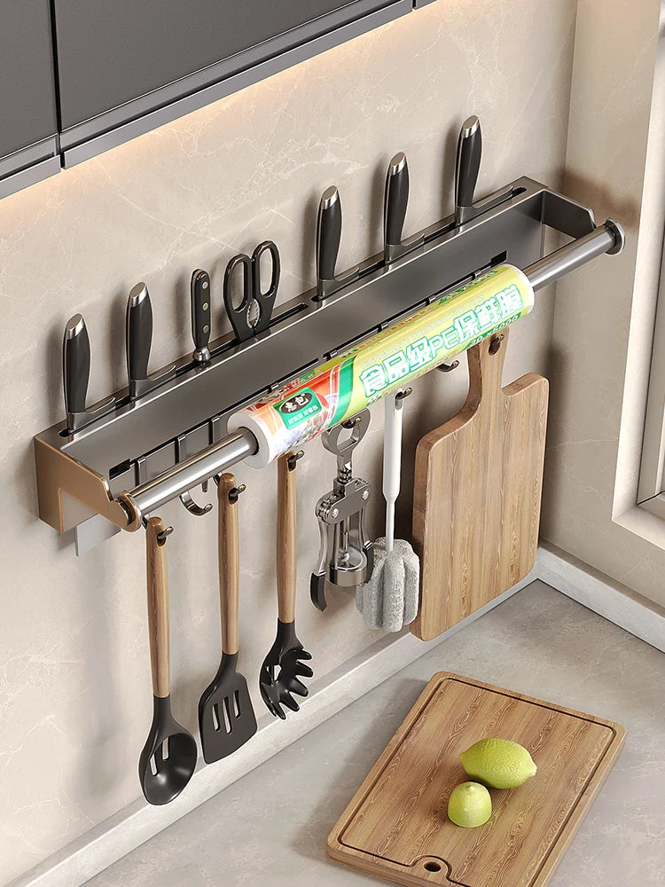 Stainless steel Kitchen Paper Towel Rack Wall Shelf with Hook Kitchen Gadgets Hanging Organizers Storage Utensils for Kitchen