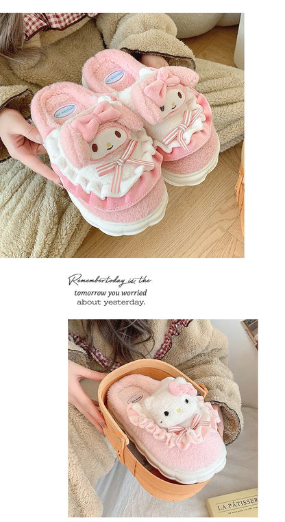 Sanrio Cotton Slippers Hello Kitty Cute Student Autumn Winter Bedroom Home Casual Soft Padded Plush Bedroom Aldult Shoes Girls