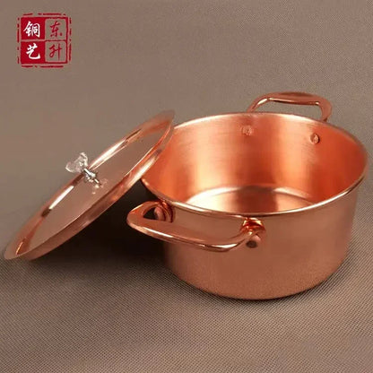 Pure Copper Small Hot Pot For One Person Cooking Induction Cooker Soup Pot with Lid 17cm Easy To Clean Single Serving Pot Best