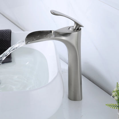 Bathroom Faucet Waterfall 1 Hole Single Handle Mixer Tap Modern Lavatory Vanity Commercial Basin Sink Deck Mount