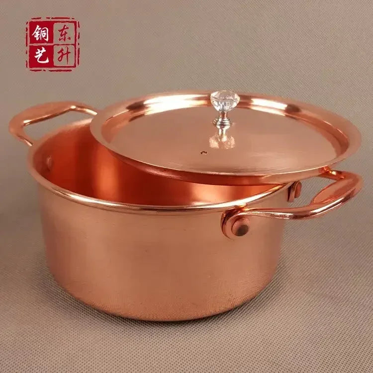 Pure Copper Small Hot Pot For One Person Cooking Induction Cooker Soup Pot with Lid 17cm Easy To Clean Single Serving Pot Best