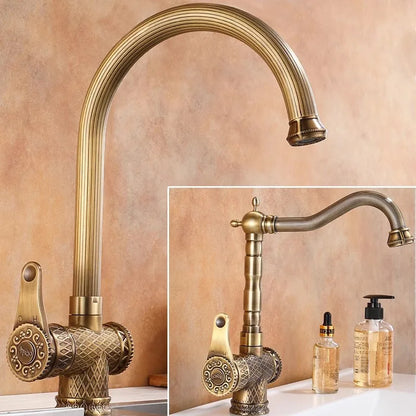 Basin Faucets Antique Bronze Bathroom Faucet Hot &amp; Cold Brass Bathroom Sink Faucet Deck Mounted Lavotory Faucet  Kitchen  Tap