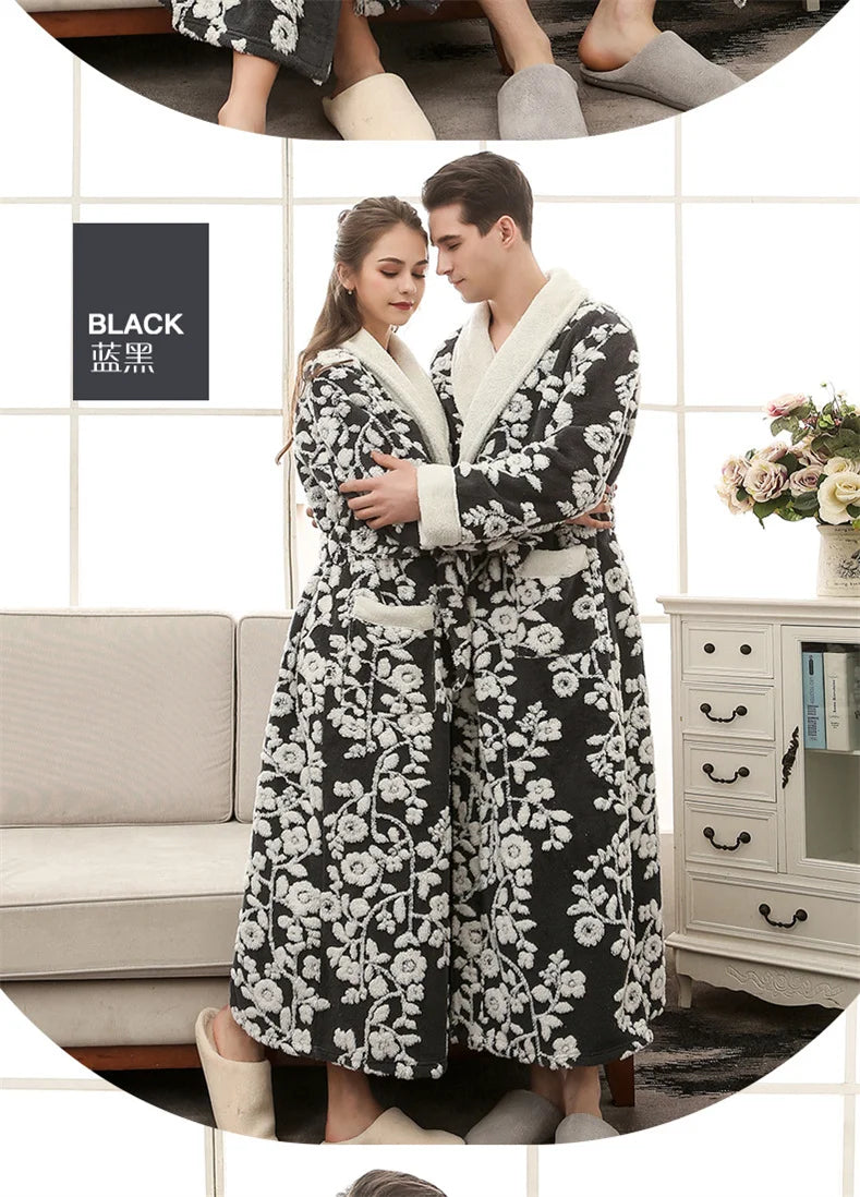 Lovers Robe Women Winter Flannel Bathrobe Thicken Warm Kimono Bath Gown Sleepwar Night Wear Plus Size 3XL Nightgown