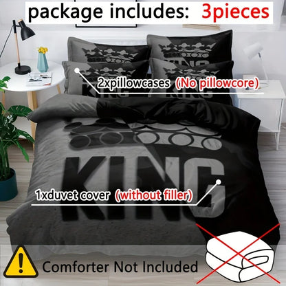 Duvet Cover Set 3 Pcs of Grey and Black King Size Bed Pattern Down Duvet Cover Set, Soft and Comfortable Decorative Bedding Set