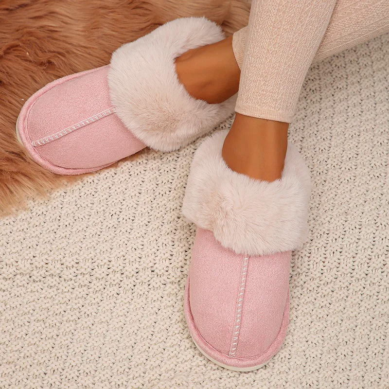 Closed Toe Warm Cotton Slippers Women Faux Fur Thicken Plush Winter Home Shoes Woman Lightweight Casual Indoor Slides Female