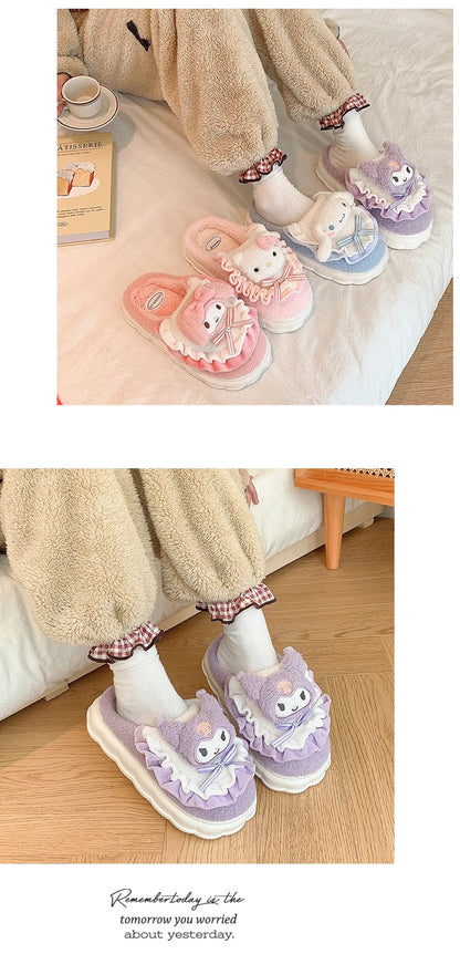 Sanrio Cotton Slippers Hello Kitty Cute Student Autumn Winter Bedroom Home Casual Soft Padded Plush Bedroom Aldult Shoes Girls