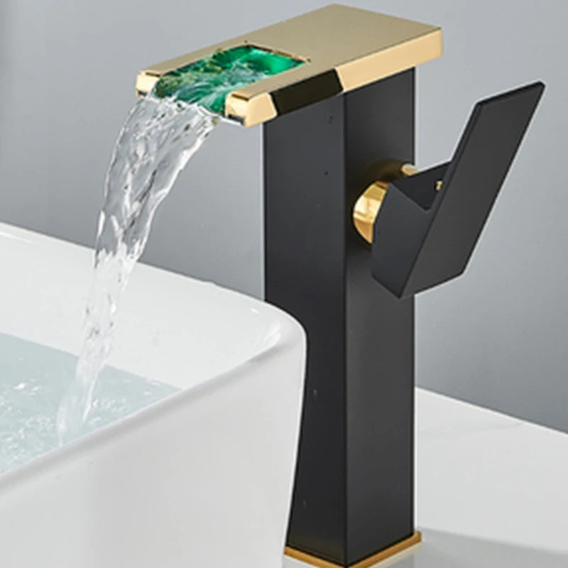 Bathroom Hydropower LED Waterfall Faucet Sink Basin Mixer Deck Mounted Solid Brass Water Power Basin Tap Luminous Washbasin Tap