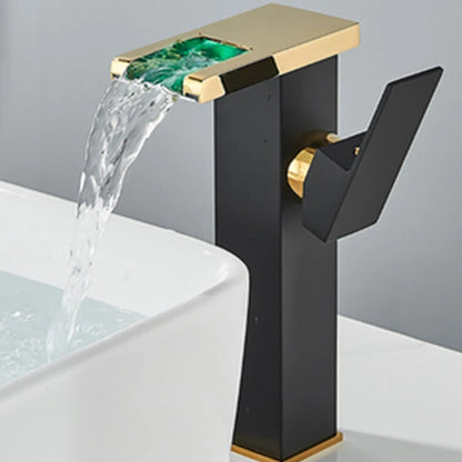 Bathroom Hydropower LED Waterfall Faucet Sink Basin Mixer Deck Mounted Solid Brass Water Power Basin Tap Luminous Washbasin Tap