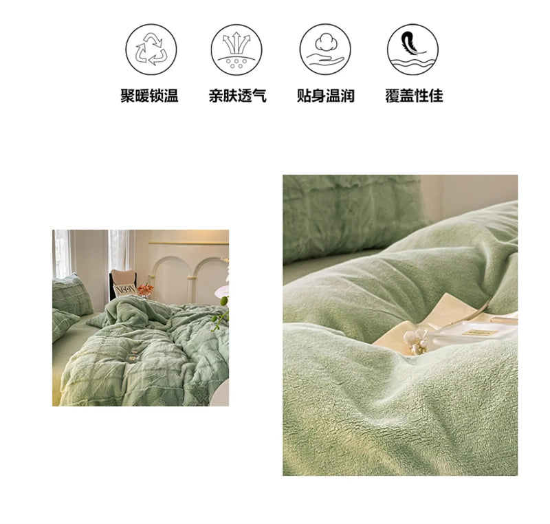 Faux Rabbit Fur Autumn Winter Warm Bedding Set Plush Skin Friendly Breathable Warmth Duvet Cover Set Queen Cozy Quilt Cover Sets