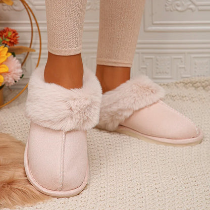 Closed Toe Warm Cotton Slippers Women Faux Fur Thicken Plush Winter Home Shoes Woman Lightweight Casual Indoor Slides Female