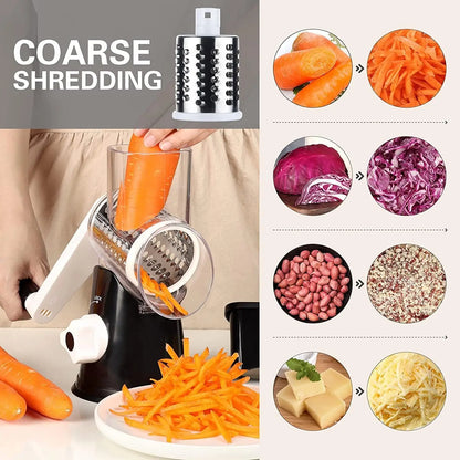 Manual Rotary Cheese Grater for Vegetable Cutter 3-in-1 Grater Slicer Multifunctional Vegetable Chopper With 3 replaceable blade