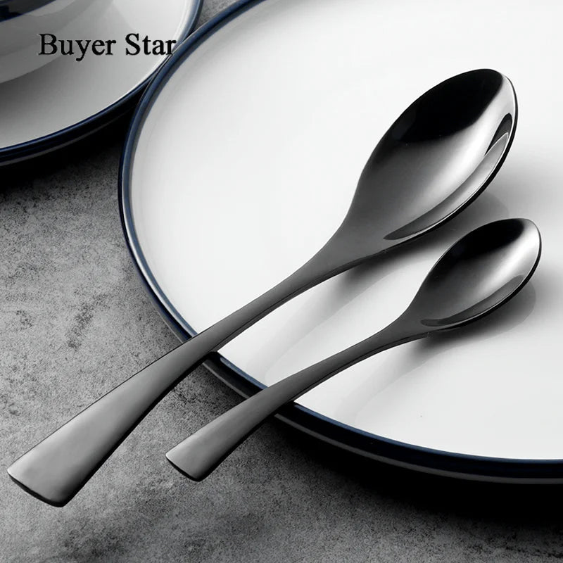 Buyer Star 4-Piece Black Cutlery Set Stainless Steel Gold Dinnerware Set Knife Fork Table Fork Black Tableware Set Drop Shipping