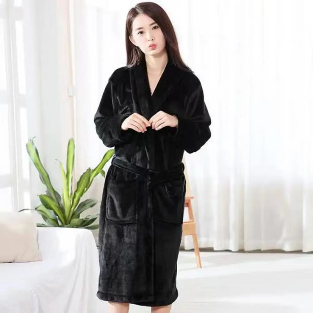 Coral Fleece Bathrobe Women Man Winter Warm Casual Flannel Robe Sleepwear Plush Shawl Bath Robe Lounge Nightgown Home Clothes