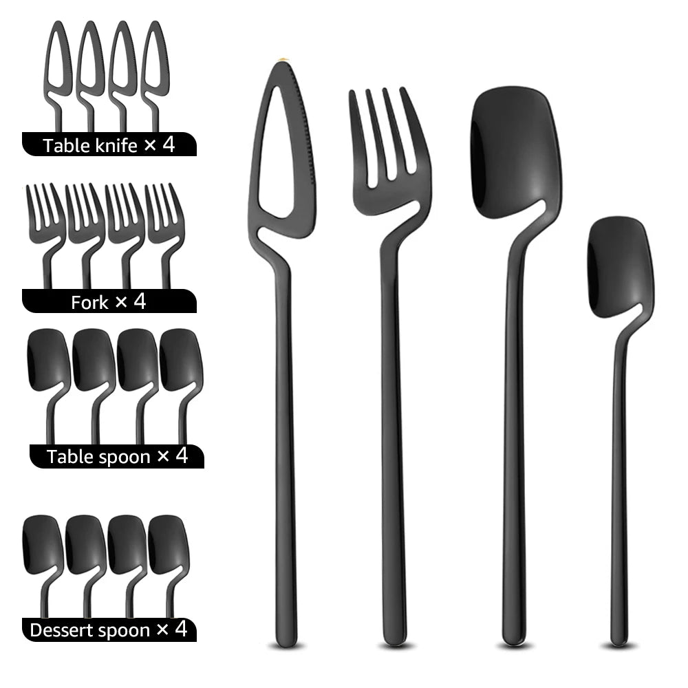 16Pcs Black Cutlery Set Stainless Steel Steak Cutlery Cutlery Western Cutlery Dishwasher Safe Kitchen Tableware Set